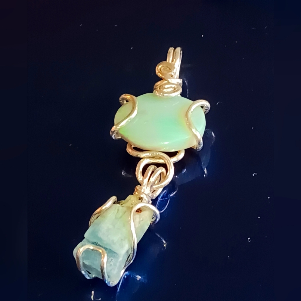 Australian Opal And Raw Aquamarine Pendant Sterling Silver - Picture 14 of 15